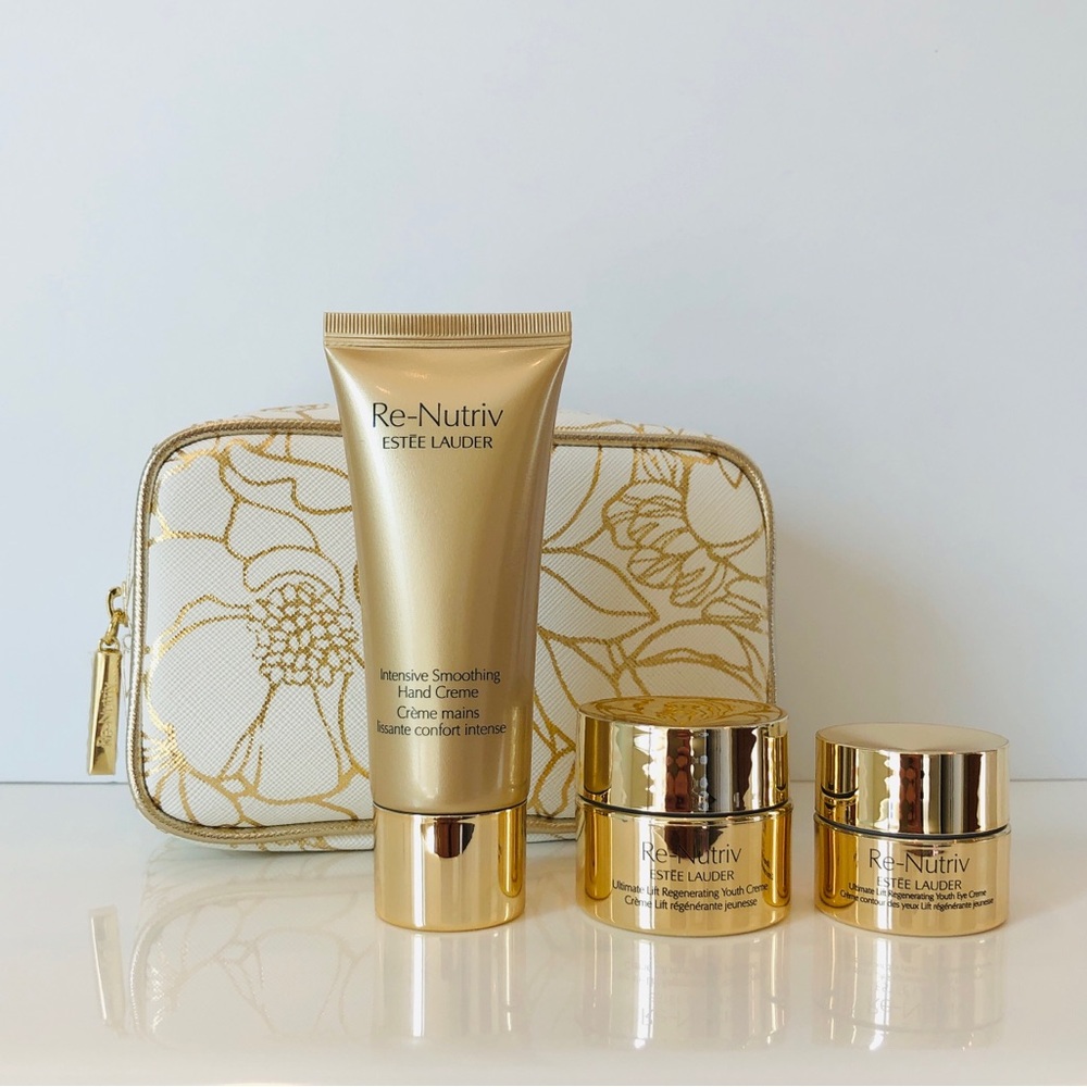 NEW Estée Lauder 4-Pc Re-Nutriv Deluxe Travel Skincare Set with Pouch $300 Value